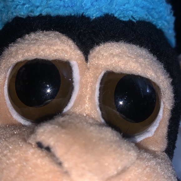 The Petting Zoo baby Chimp Monkey plush 7" black wearing hat & scarf 1994 - Picture 9 of 10